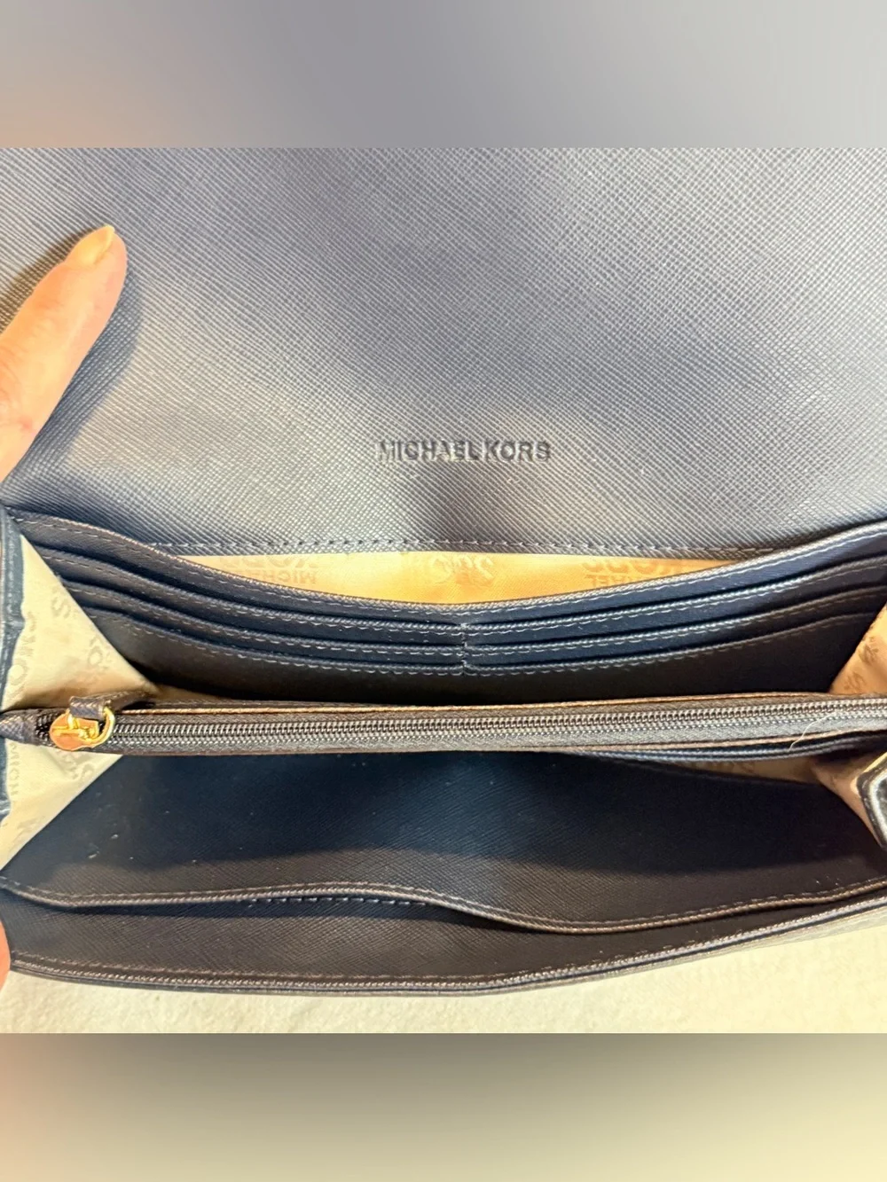 Michael Kors blue pebbled leather Fulton flap continental envelope womens wallet - Picture 4 of 10